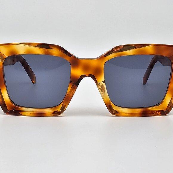 Celine CL401301 53V 3 Dots Shiny Havana Frame Grey Lens Rectangular Sunglasses - Picture 2 of 12